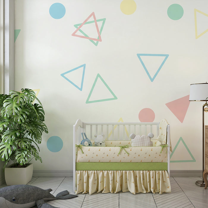 Barntapet | Färgglada geometriska former på mjuk bakgrund