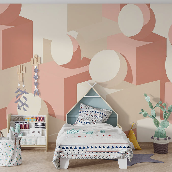 Papel de parede quarto bebê | Formas geométricas suaves em rosa e bege