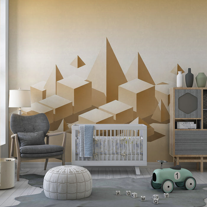 Papel de parede quarto bebê | Mehke geometrijske oblike v bež tonih