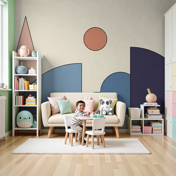 Papel pintado para habitación infantil | Formas geométricas rectas y curvas