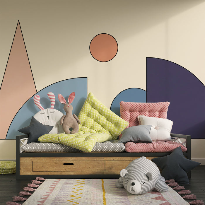 Papel pintado para habitación infantil | Formas geométricas rectas y curvas