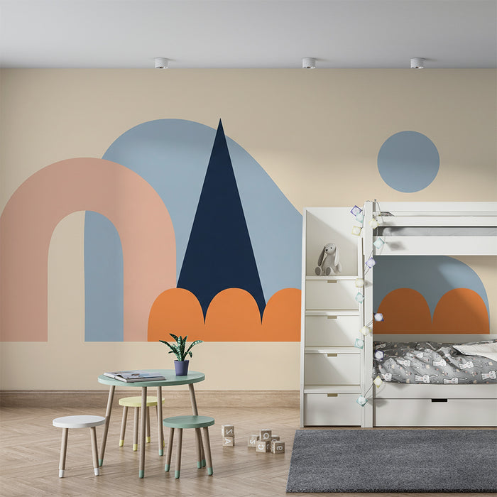 Babyværelses tapet | Geometriske former på pastelbeige baggrund