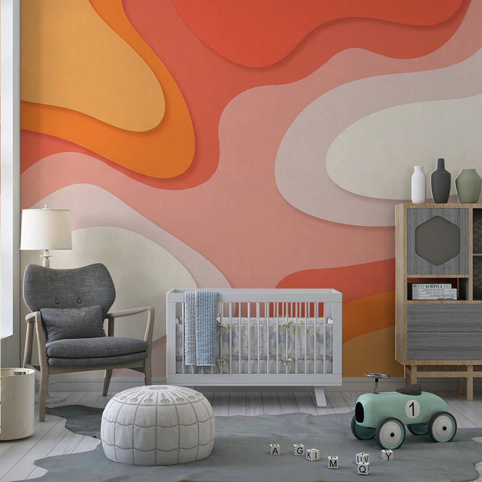 Χαρτί τοιχογραφίας βρεφικού δωματίου | Οργανικά σχήματα σε φθίνουσα απόχρωση ζεστών χρωμάτων