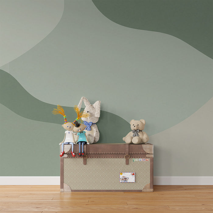 Papel de parede para quarto de bebé | Formas orgânicas em verde e bege