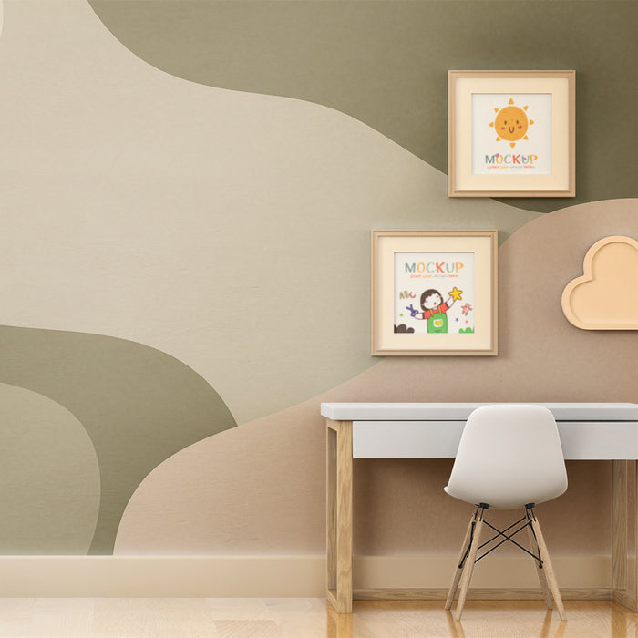 Papel de parede para quarto de bebé | Formas orgânicas em verde e bege
