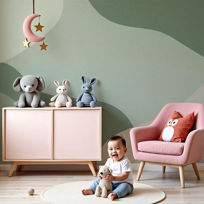 Papel pintado para habitación infantil | Formas orgánicas en verde y beige