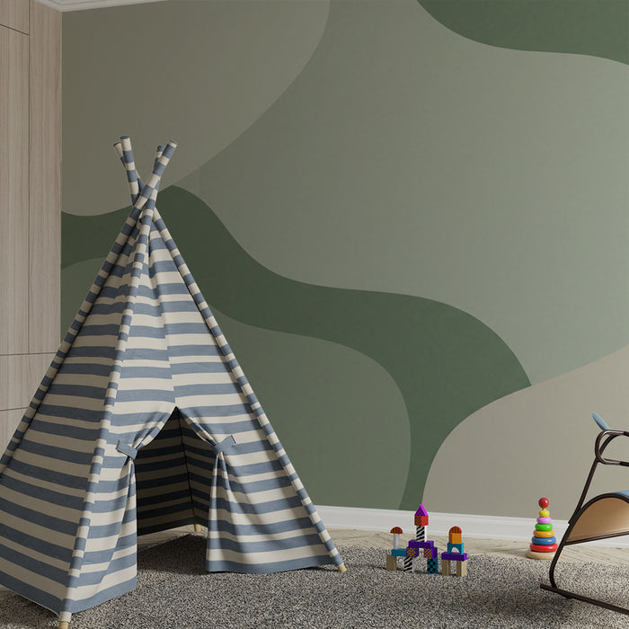 Papel pintado para habitación infantil | Formas orgánicas en verde y beige