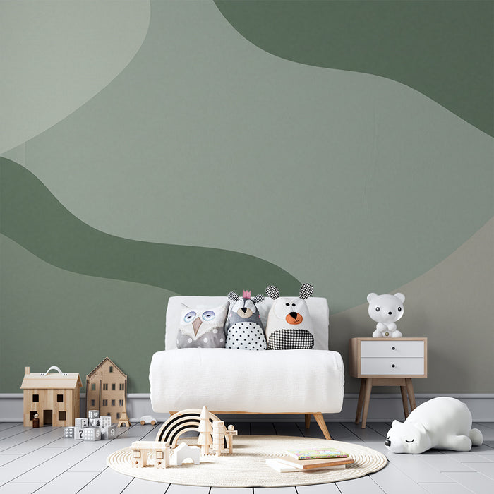 Papel pintado para habitación infantil | Formas orgánicas en verde y beige