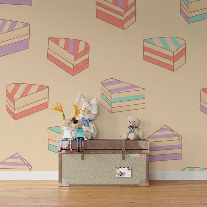 Babyzimmer Tapete | Bunte Kuchen auf Pastellgrund