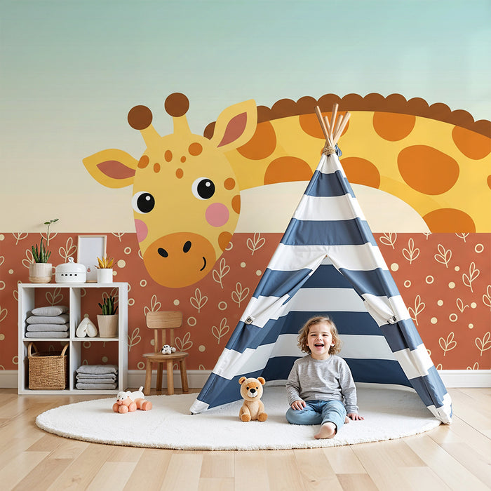 Nursery Wallpaper | Playful Giraffe with Soft Floral Patterns