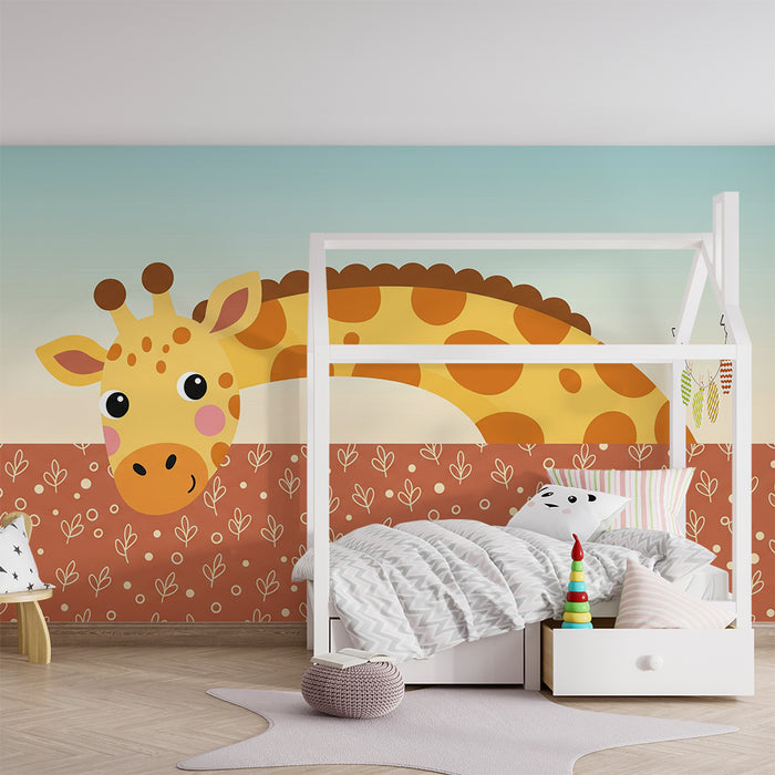 Nursery Wallpaper | Playful Giraffe with Soft Floral Patterns
