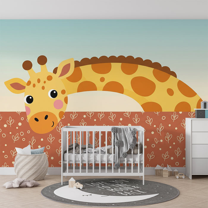 Nursery Wallpaper | Playful Giraffe with Soft Floral Patterns