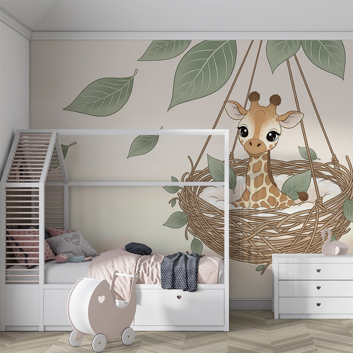 Papier peint chambre bébé | Girafe dans un nid douillet