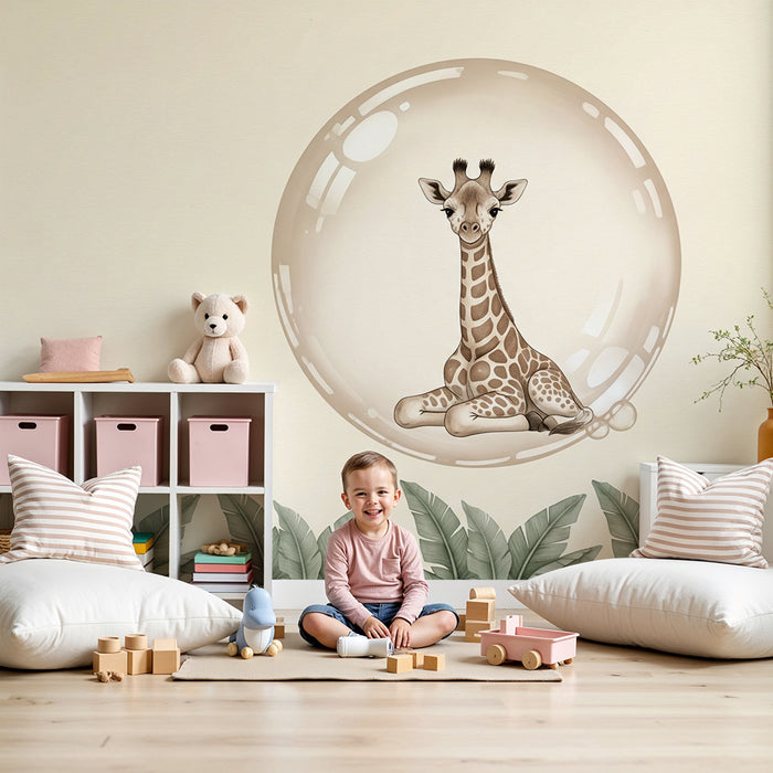 Papier peint chambre bébé | Girafe dans une bulle magique