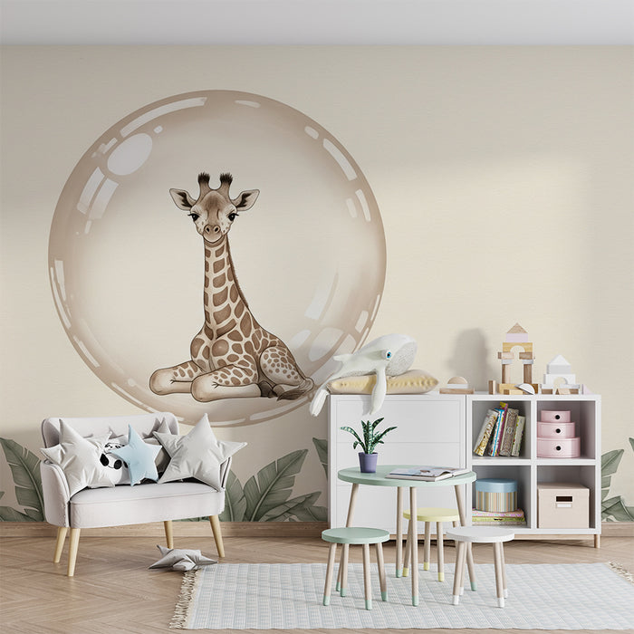 Papier peint chambre bébé | Girafe dans une bulle magique