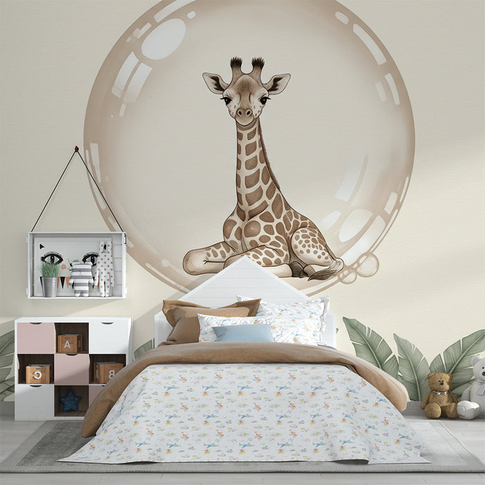 Papier peint chambre bébé | Girafe dans une bulle magique