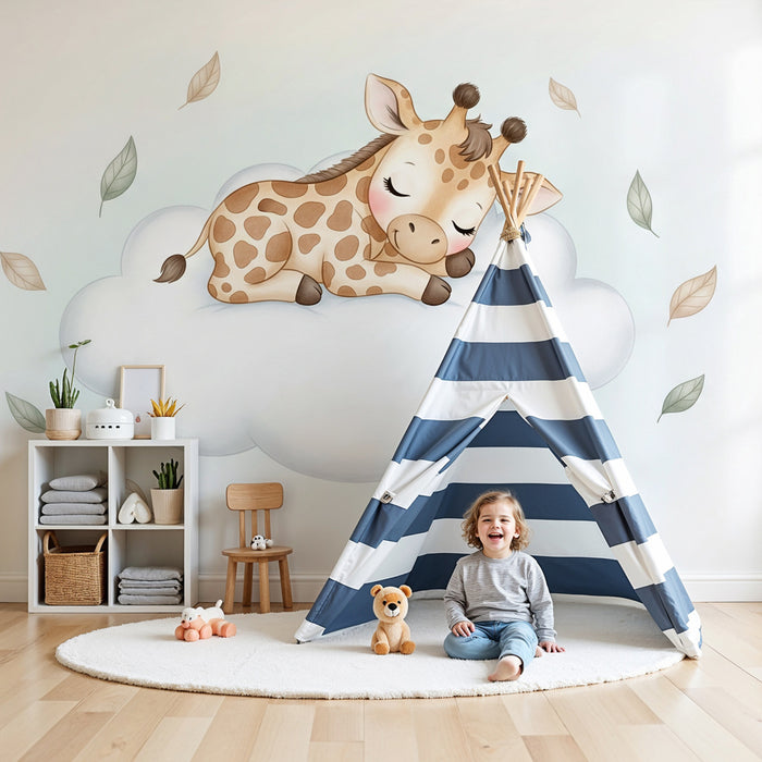 Papel de parede quarto bebê | Spijoča žirafa na oblaku