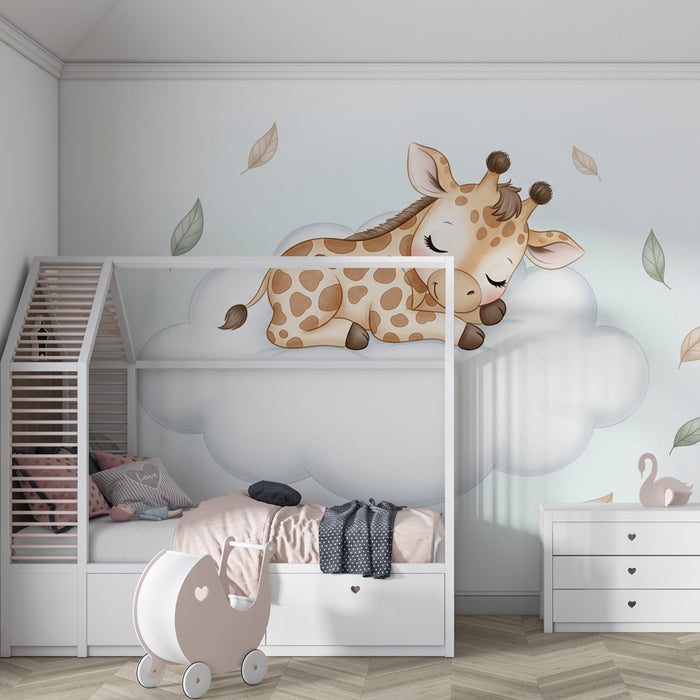 Papel de parede quarto bebê | Spijoča žirafa na oblaku