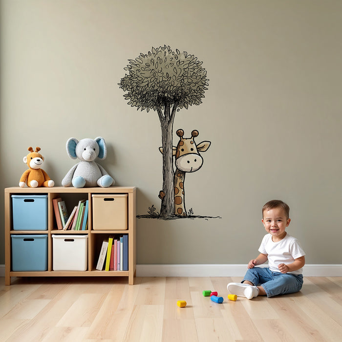 Barntapet | Lekfull giraff bakom ett träd