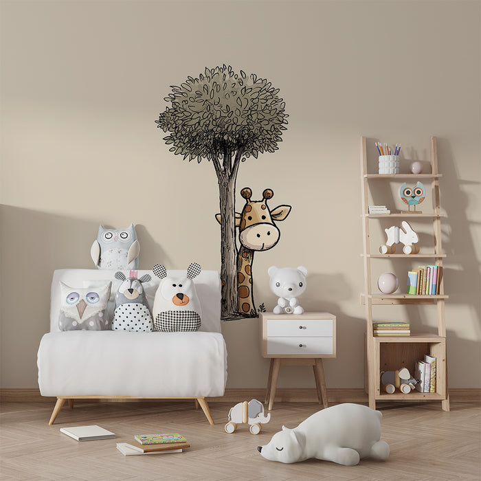 Barntapet | Lekfull giraff bakom ett träd