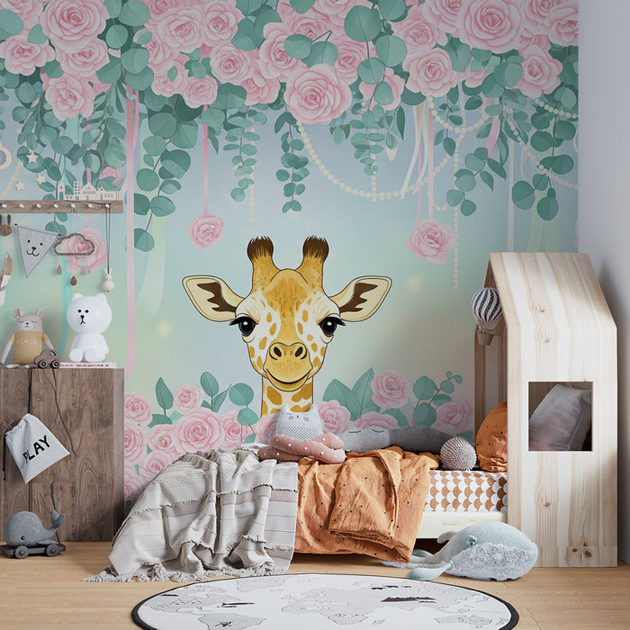 Papel de parede quarto bebê | Vragolasta žirafa među ružama