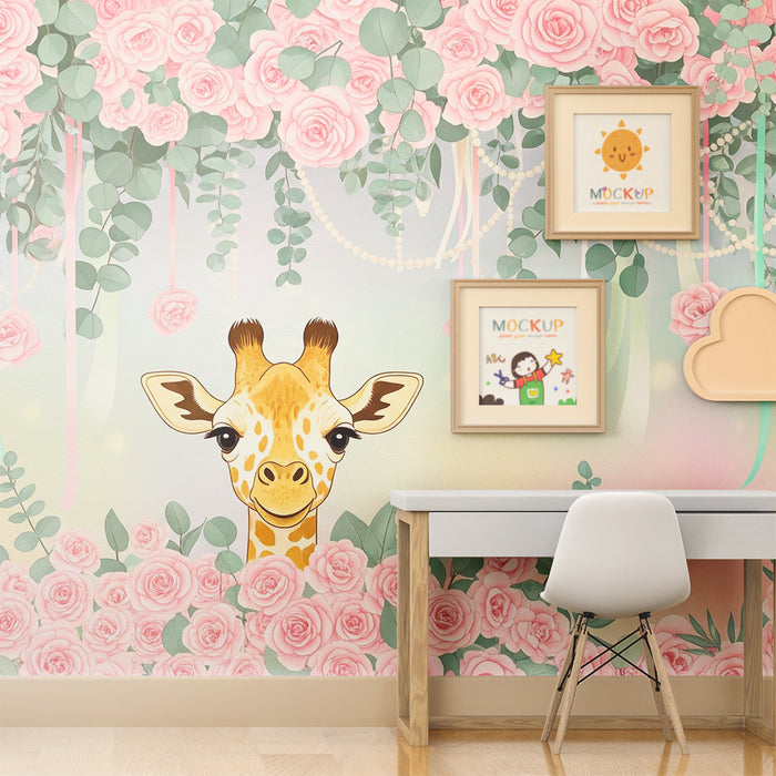 Papel de parede quarto bebê | Vragolasta žirafa među ružama