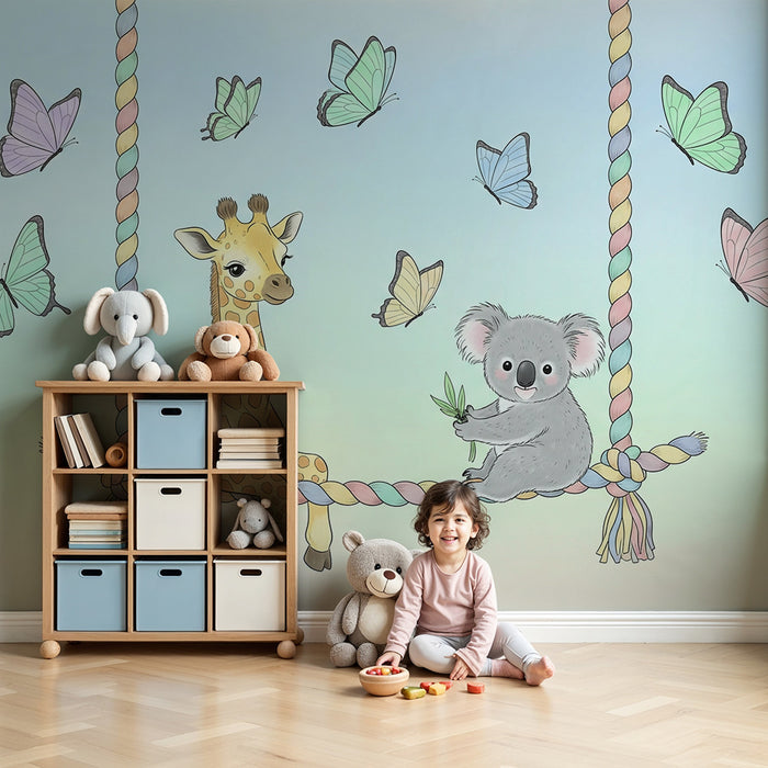 Barntapet | Giraff och koala på en gunga