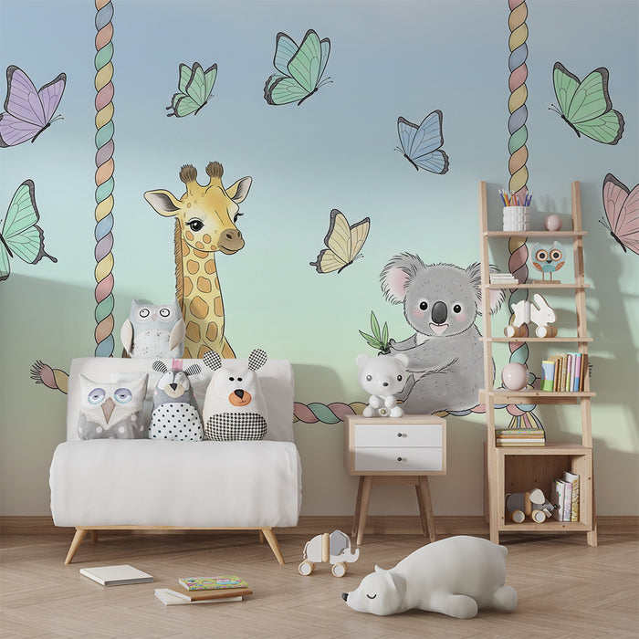 Barntapet | Giraff och koala på en gunga