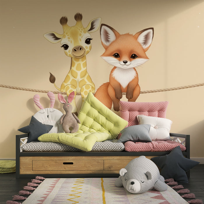 Barntapet | Söta giraffer och rävar på stjärnbakgrund