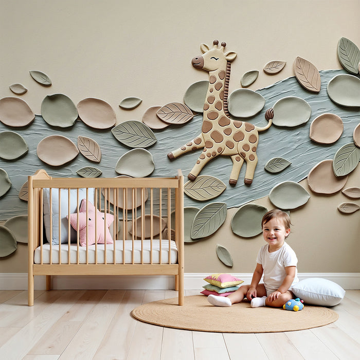 Paberi tapeet beebi tuba | Õnnelik kaelkirjak lehtede ja jõgede keskel