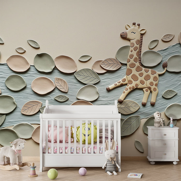 Paberi tapeet beebi tuba | Õnnelik kaelkirjak lehtede ja jõgede keskel