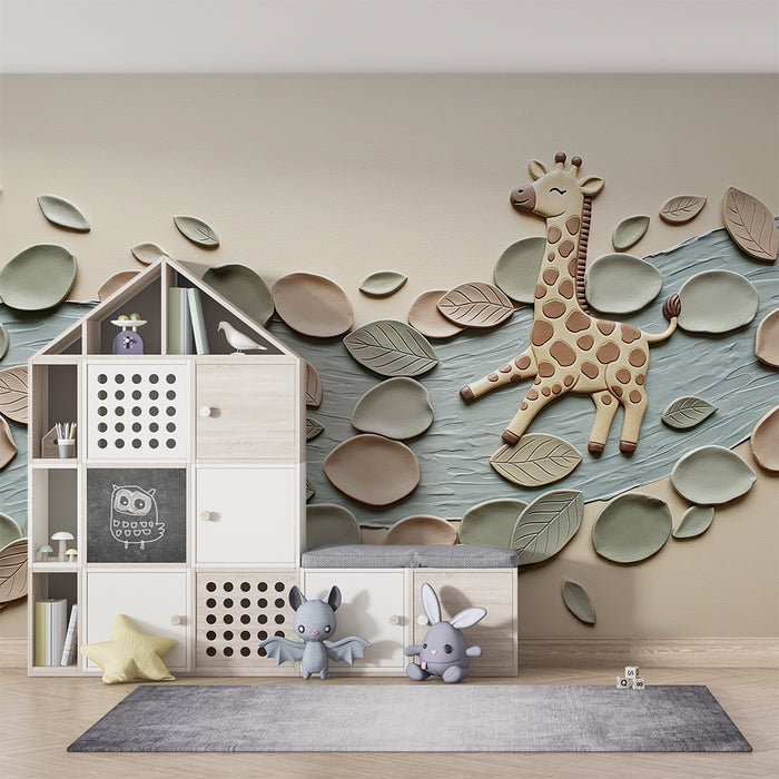 Paberi tapeet beebi tuba | Õnnelik kaelkirjak lehtede ja jõgede keskel