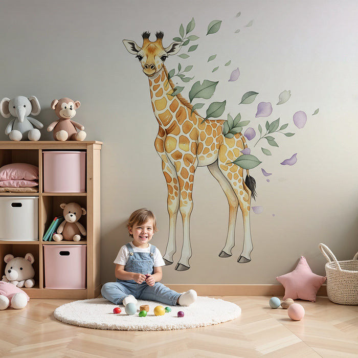 Barntapet | Lekfull och blommig giraff