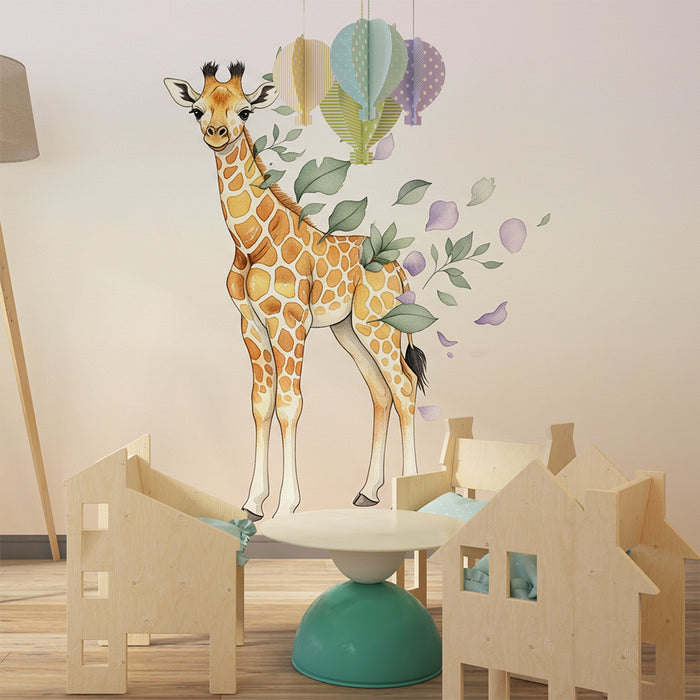 Barntapet | Lekfull och blommig giraff