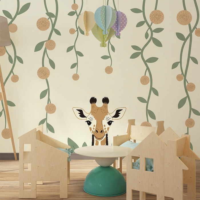 Papel de parede quarto bebê | Bonito girafa e folhagem tropical