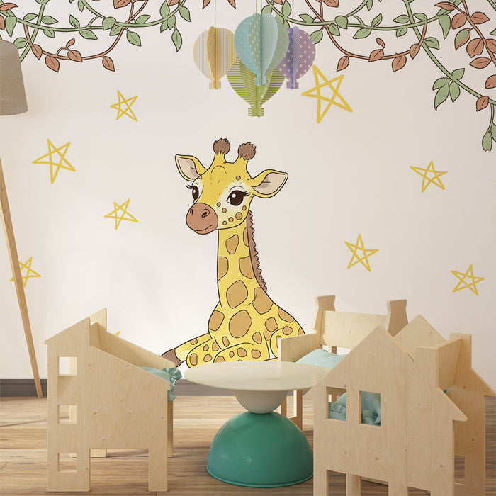Papel de perete cameră bebeluși | Girafă drăguță sub stele