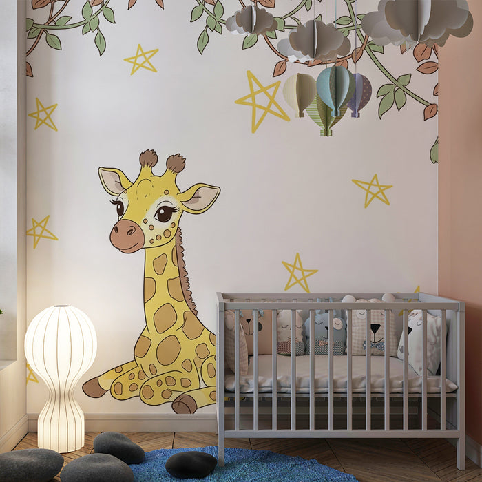Papel de perete cameră bebeluși | Girafă drăguță sub stele