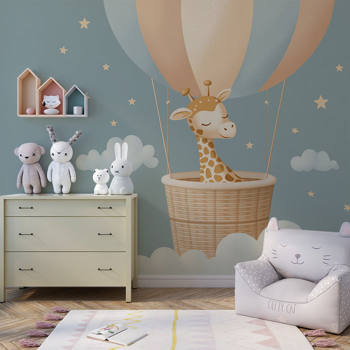 Χαρτί τοίχου για το δωμάτιο του μωρού | Ένα ονειρεμένο τριαντάφυλλο σε έναν αερόστατο μέσα από τα σύννεφα