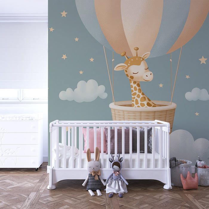 Χαρτί τοίχου για το δωμάτιο του μωρού | Ένα ονειρεμένο τριαντάφυλλο σε έναν αερόστατο μέσα από τα σύννεφα