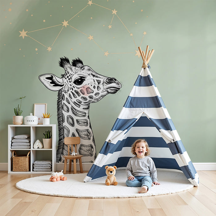 Barntapet | Drömmande giraff under stjärnorna