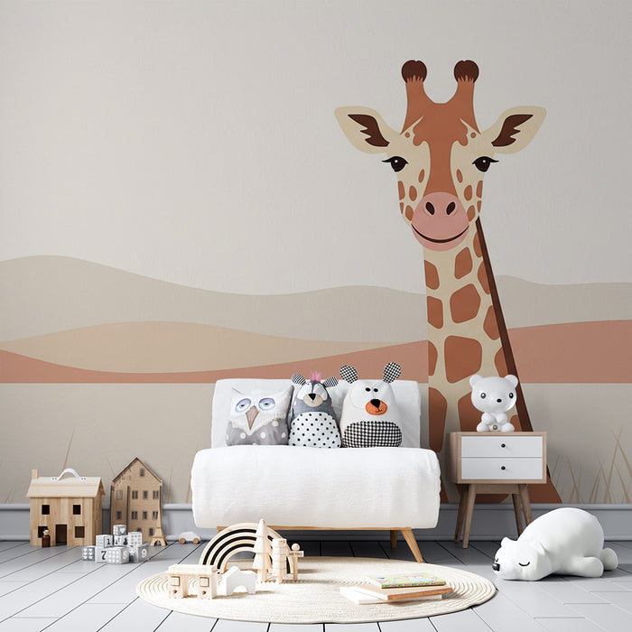 Lastenhuoneen tapetti | Hymyilevä kirahvi lempeässä ja rauhoittavassa maisemassa