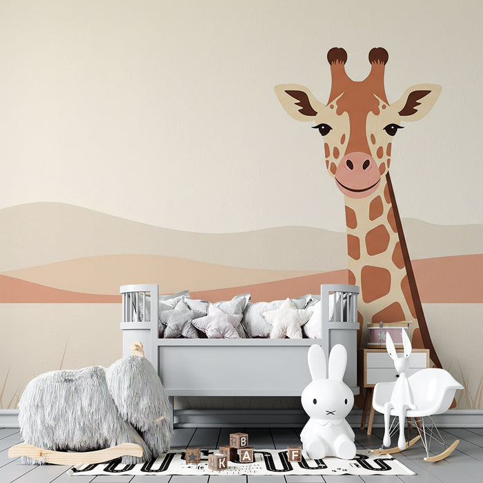 Lastenhuoneen tapetti | Hymyilevä kirahvi lempeässä ja rauhoittavassa maisemassa