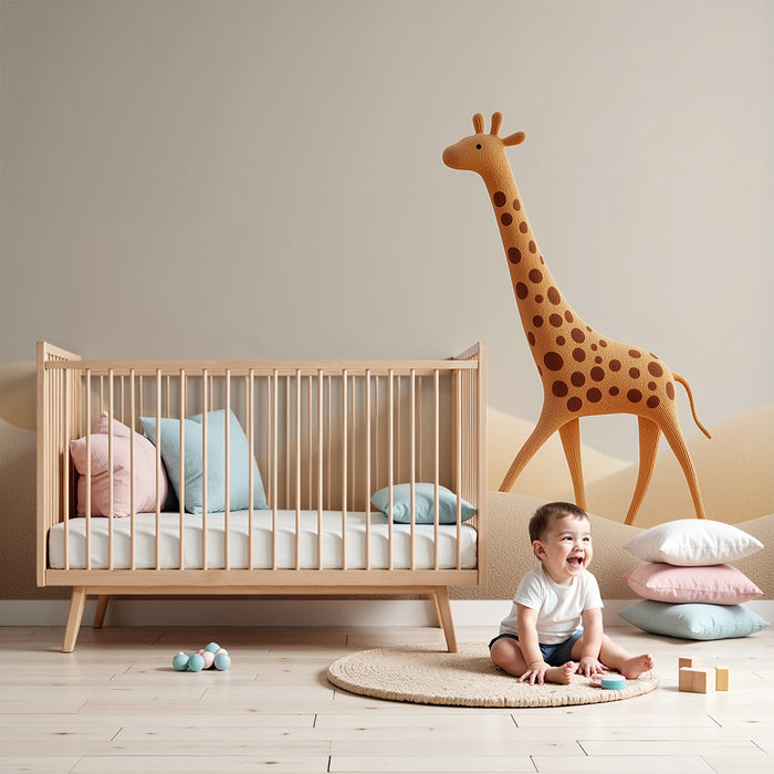 Nursery room wallpaper | Stylized giraffe on gentle hills
