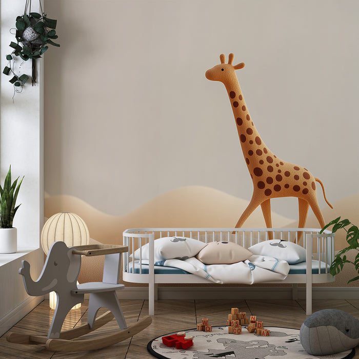 Nursery room wallpaper | Stylized giraffe on gentle hills