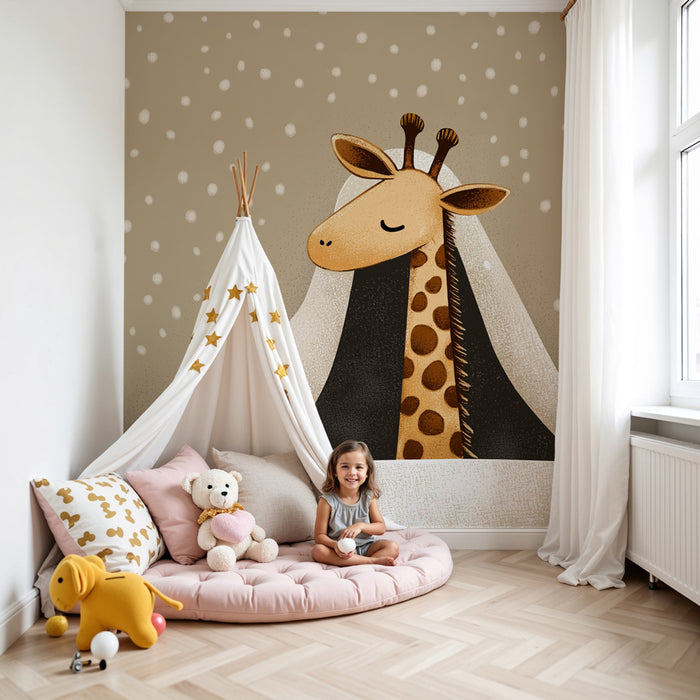 Papel de parede quarto bebê | Girafa tranquila na neve