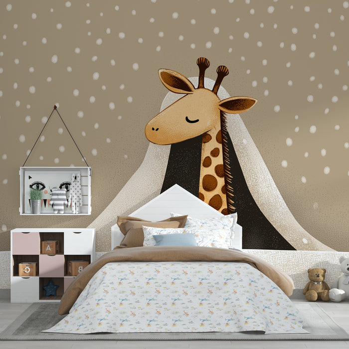 Papel de parede quarto bebê | Girafa tranquila na neve