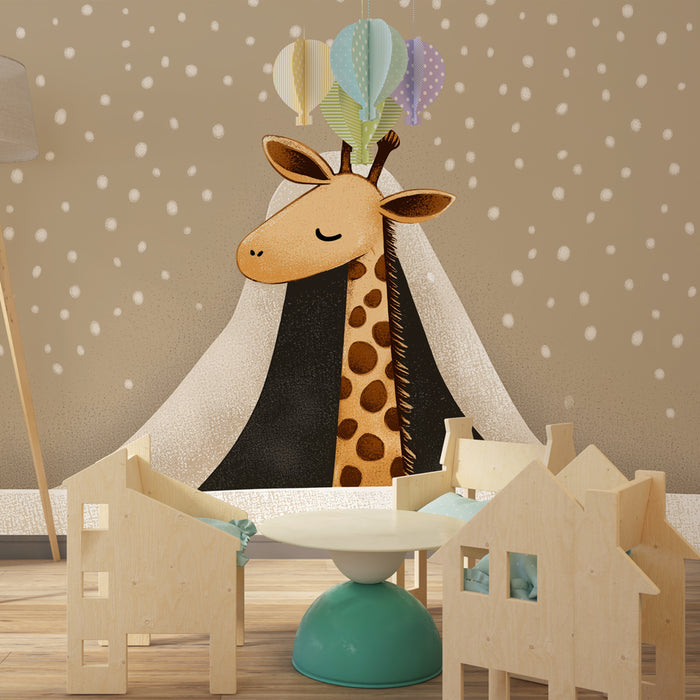 Papel de parede quarto bebê | Girafa tranquila na neve