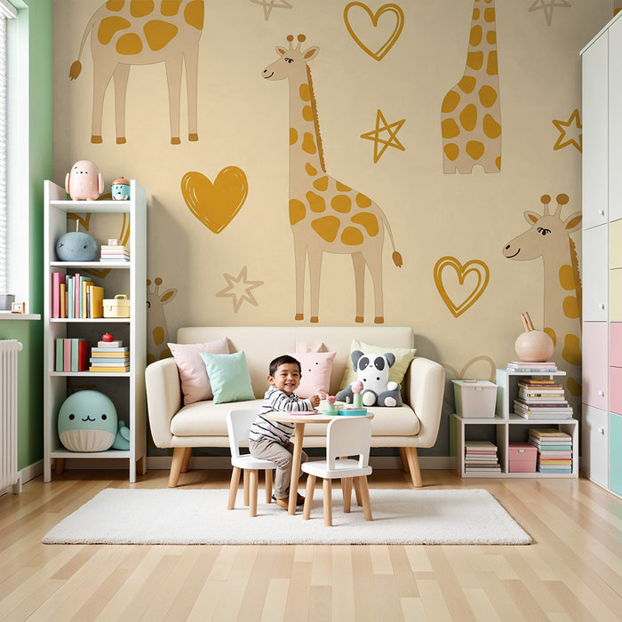 Papier peint chambre bébé | Girafes adorables et motifs ludiques