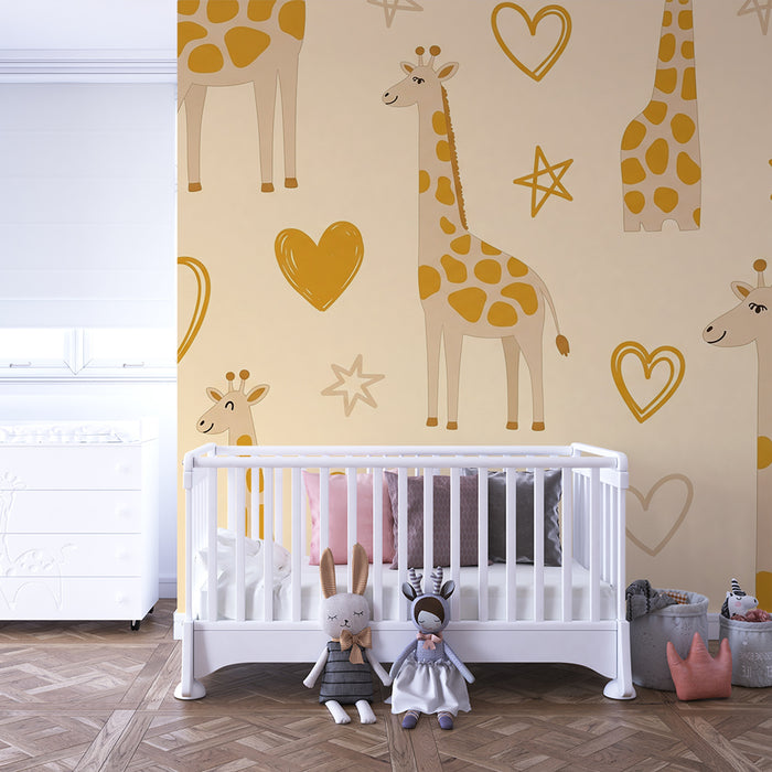 Papier peint chambre bébé | Girafes adorables et motifs ludiques