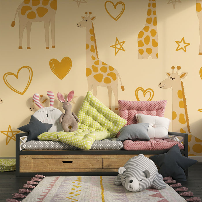 Papier peint chambre bébé | Girafes adorables et motifs ludiques
